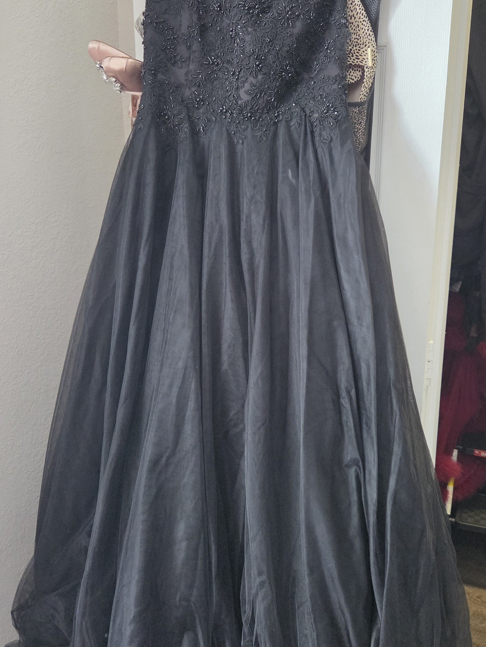 Black Beaded Tulle Party Dress